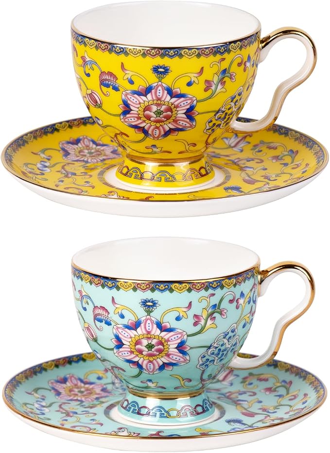 KAMMAK Tea Cup and Saucer, Ceramic Coffee Cups, 7.4 oz, Afternoon Tea and by KAMMAK