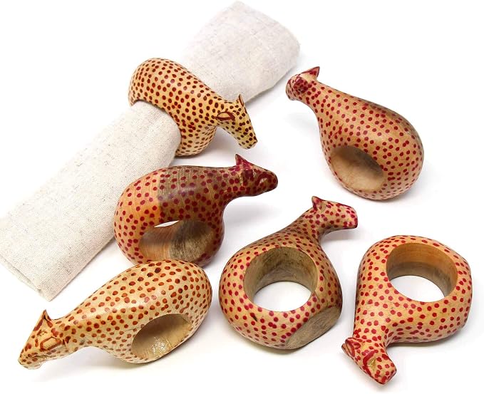 KWF012_C - Handcarved Mahogany Wooden Napkin Ring Holders - Cheetah - Image 4