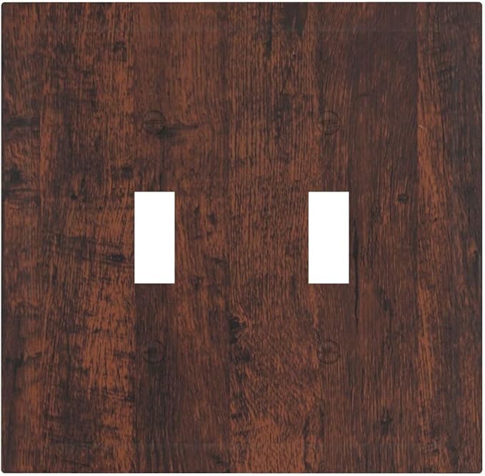 Decorative Light Switch Cover Brown Red Rustic Wood Grain Retro Farmhouse 2 Gang Wall Plate Double Toggle Switch Plate Receptacle Electrical Outlet Cover Switchplate for Farmhouse Cabin（2 Pack）