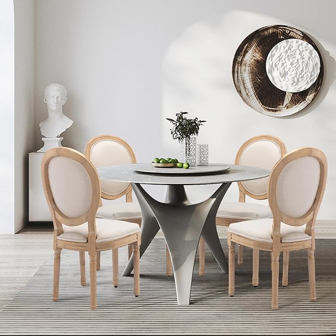 SoarFlash French Dining Chairs Set of 4, Vantage Dining Chair with Round Back, Farmhouse Country Dining Chair for Kitchen,Bedroom,Beige
