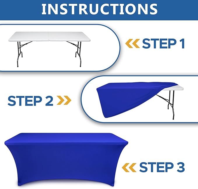 Table Cover for 6 Foot Rectangle Tables-8 Pack Royal Blue Fitted Stretch Tablecloth-Spandex 6ft Folding Tablecloths for Party, Vendor Booth Display, Banquet Buffet Event, Craft Trade Show