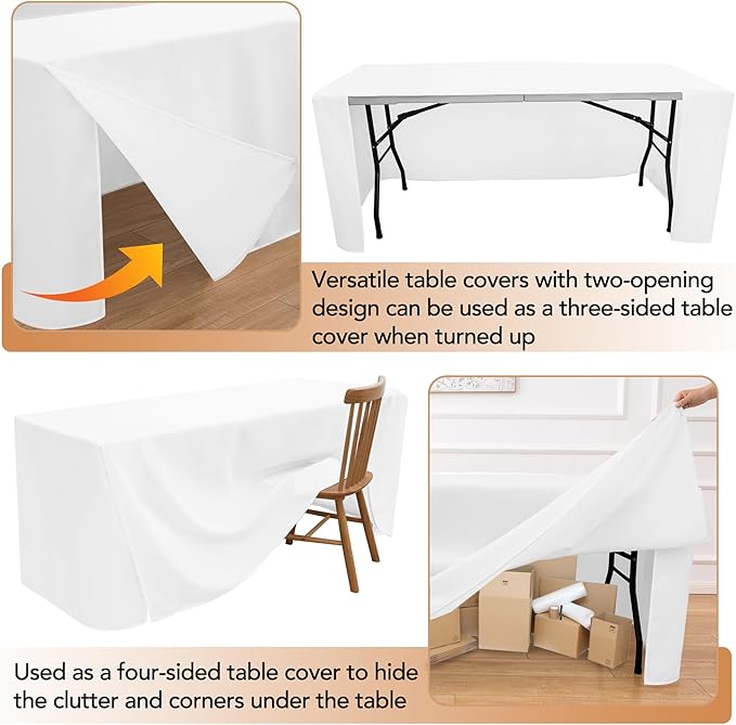 HolidayIdeas Fitted Table Covers for 6 Foot Tables - 72 x 30 Inch - 2 Pack Rectangle Table Clothes Versatile Fabric Table Cover for Folding Table, Parties, Holiday Dinner, Trade Show (White)