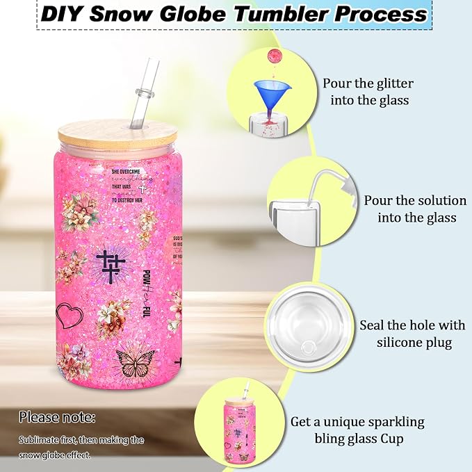 8 Pack 16 Oz Sublimation Snow Globe Tumbler, Snow Globe Cups - Image 3