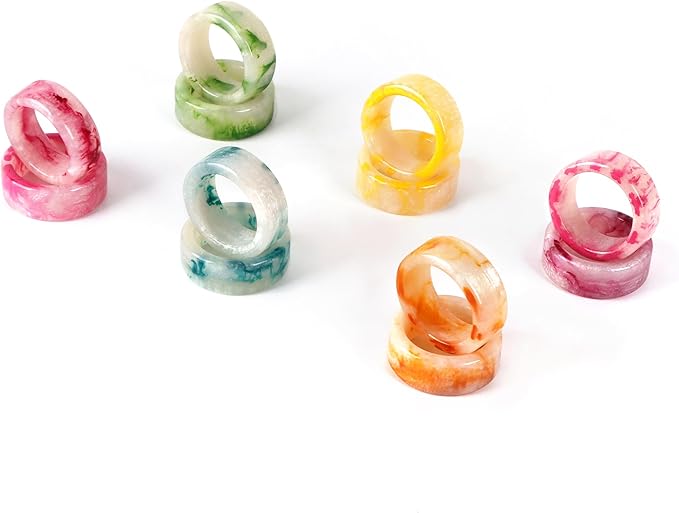 CLEENTABLE Epoxy Resin Napkin Rings Set - 12 Pcs Decorative Pastel Table Holders, 1.5" Dia, Art Deco Style - Ideal for Weddings, Dinner, Parties, Home, Dining, Gifting, Indoor & Outdoor (Multi)