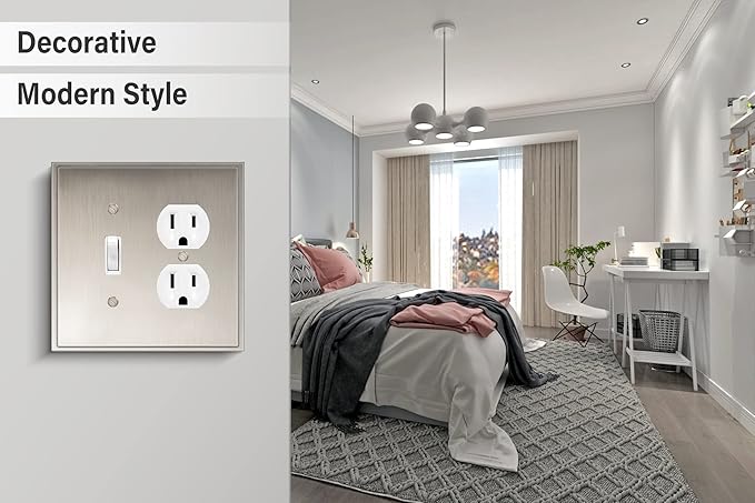 Henne Bery Soft Modern Decorative Wall Plate Switch Plate Outlet Cover (Toggle/Duplex, Satin Nickel)