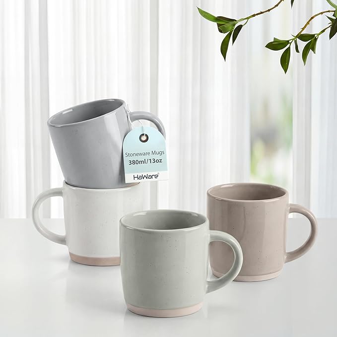 HaWare 13OZ Coffee Mugs with Handles, Stoneware Coffee Cups by HaWare