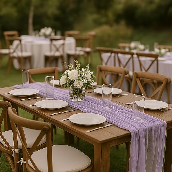 3 Pack Lilac 10FT Purple Cheesecloth Table Runner –120 Inch Boho Gauze Table - Image 6