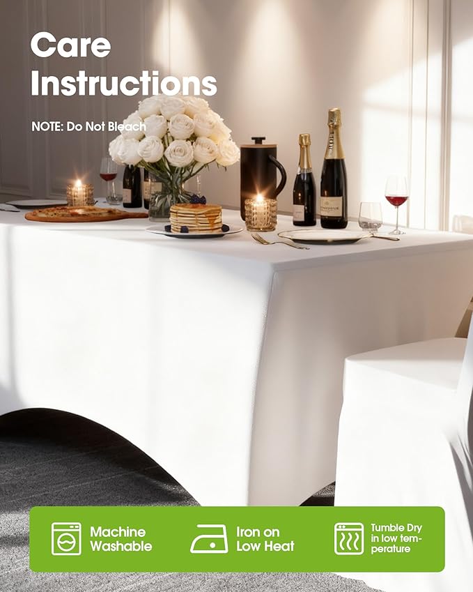 Pureegg Spandex Tablecloth 6ft - 12 Pack, Fitted and Tight Cloth for Rectangle Table, Wrinkle-Free and Stretch Table Cover for Party, Wedding, Banquet and Birthday, White