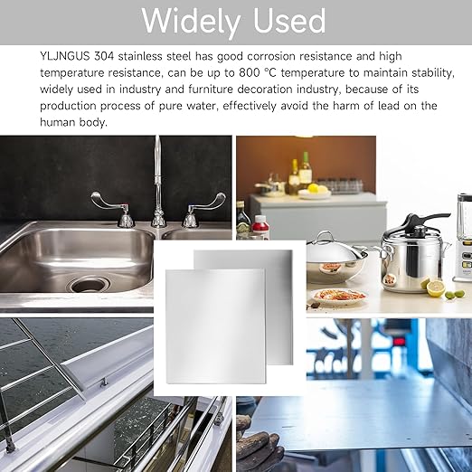304 Stainless Steel Sheet - 2PCS 6" X 6" X 1/32" Thin Stainless Steel Plate 1/32 Inch Thickness with Protective Film Metal Sheets Stock Sheets for Kitchen DIY Crafting etc. (305 x 305 x 0.78 mm)