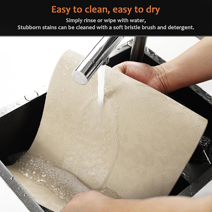 Vinyl Placemats Set of 12 Faux Leather 100% Waterproof Wipeable Washable Place Mats Heat Resistant Easy Clean Non-Slip Table Mats for Indoor Outdoor. (12,Beige)