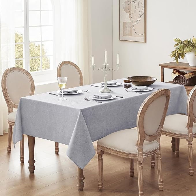 Softalker Extra Lang Table cloth for 6/8 foot rectangle table 60x120 inch Faux Linen Tablecloth Outdoor Waterproof Stain and Wrinkle Resistant Table Cover for Spring Easter Party Picnic Decor Tabletop