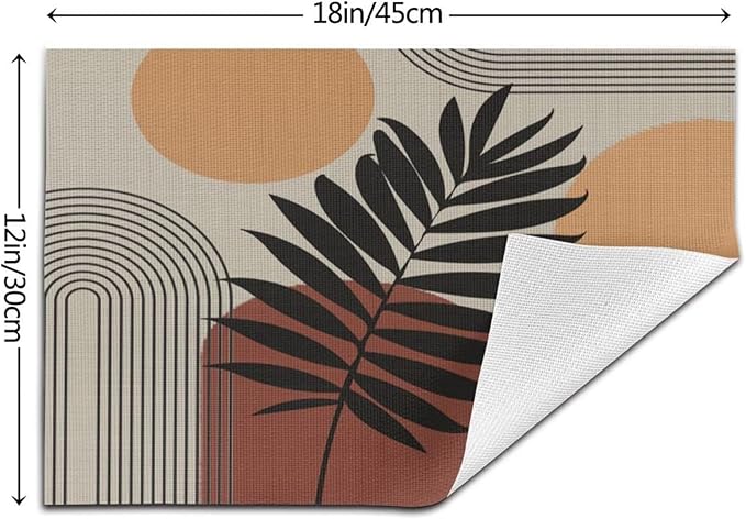 Art Boho Mid Century Placemats, Sun Brown Leaves Rainbow Color Blocks Modern Washable Place Mats 12x18Inch for Dining Kitchen Farmhouse Decor 6 PCS