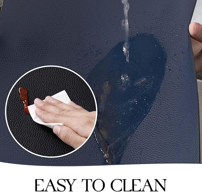 MOSAYT Vinyl Placemats Set of 4, Heat Resistant Place Mats 100% Waterproof Washable & Wipeable Faux Leather Reversible Table Mats for Kitchen Dining Party Indoor Outdoor, 12" x 17", Black/Navy