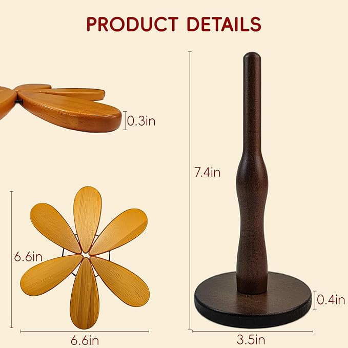 Wooden Trivets for Hot Dishes, Wooden Tree Trivet Set, Natural Tree Trivet Set - Foldable Wooden Tree Coasters for Kitchen Counter, Hot Pots and Pans, Heat Resistant Table Protectors