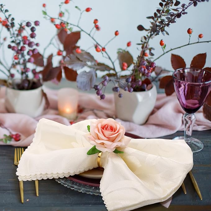 Honeydak 8 Set Valentine's Day Napkin Ring Rose Flower Metal Napkin Ring Designed with Rose Serviette Buckle for Valentine's Day Wedding Anniversary Party Dinner Table Decoration (Pink)