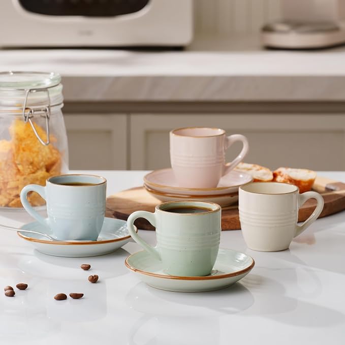 famiware 3oz Espresso Cups and Saucers, Stoneware Demitasse Cup - Image 4