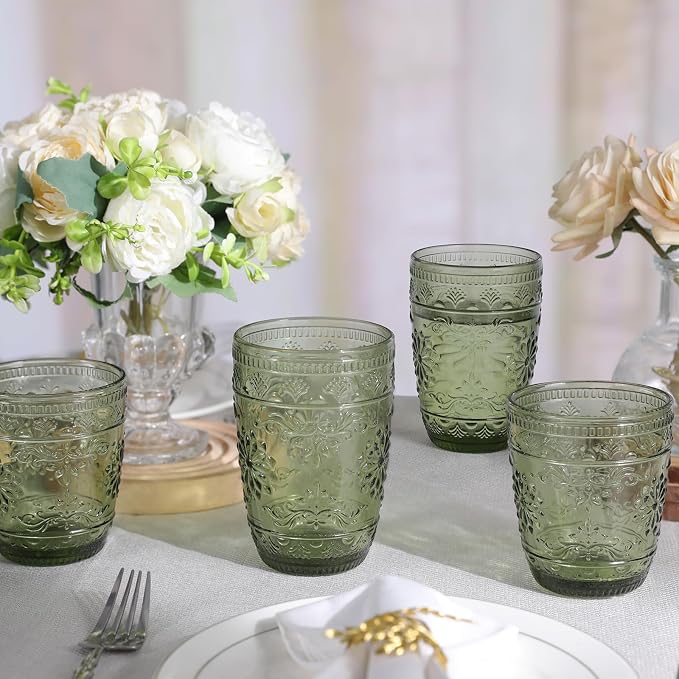 abrwyy Green Drinking Glasses, Vintage Glassware, 14oz Green Glass Cups | - Image 4