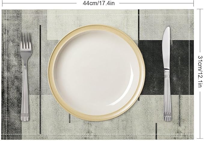 Gradient Placemat Set, Modern Minimal Black White Grey Abstract Geometric Shape Line Patchwork Pattern Home Decor Linen Table Mats for Dining Room Kitchen Party (17x12in) x4P