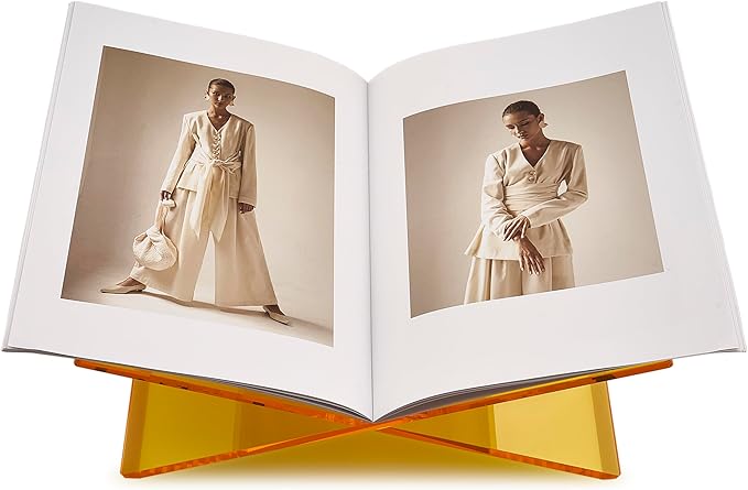 Honygebia Gold Acrylic Book Stands - Cross Frame Acrylic Book Holder, Open Bookstand for Display and Reading, Suitable for Art, Bible, Cookbook, Easel, Magazine, Textbooks 12.5" x 9.5" x 5.5"
