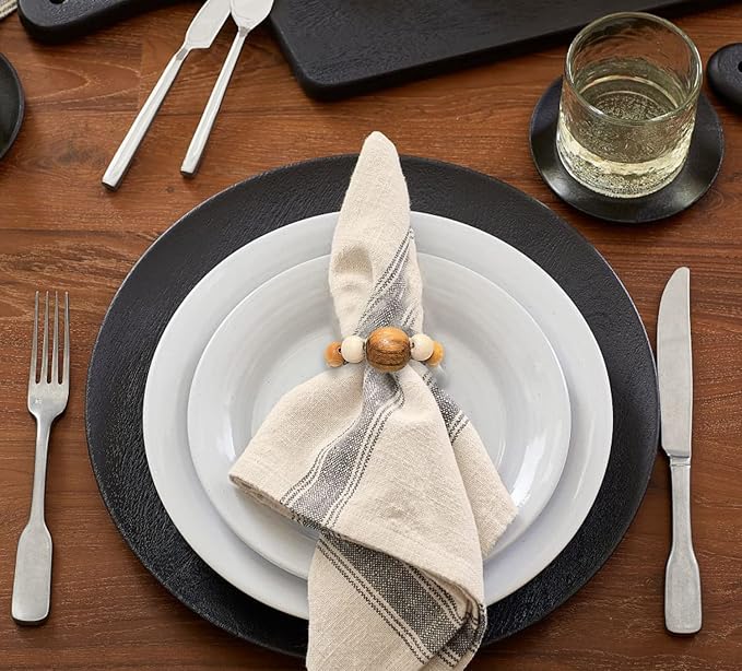 Napkin Rings Set of 6 - Wooden Beads Napkin Rings | Rustic Wooden Napkin Ring Holder for Table Decoration Handmade LEBEJUA Napkin Ring with Wood Beads & Napkin Holder with Jute Twine
