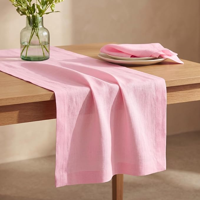 Solino Home 100% Pure Linen Table Runner Pink Lemonade, Fete 14 x 36 in | Table - Image 2