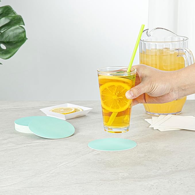 Restaurantware Paper Coasters 100 Pack of 4 Inch Disposable Beverage Coasters Absorbent for Hot and Cold Drinks Turquoise Coffee Cup Essentials for Table Decor, Kitchen, Home or Living Room