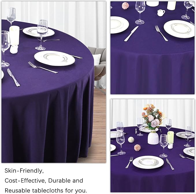 8 Pack Purple Round Tablecloth 90 Inch Stain and Wrinkle Resistant Round Purple Table Cloth Reusable and Washable Polyester Fabric for Valentine's Day Buffet Wedding Party and Banquet