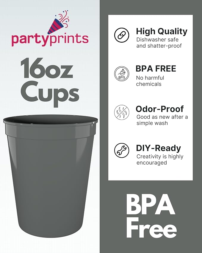 PartyPrints 16 oz Reusable Blank Plastic Cups, Colored Plastic Drinking Cups - Image 2