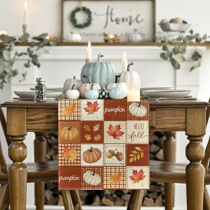 Artoid Mode 210 GSM Fall Table Runner 13x72 Inch Home Party Decor | Plaid - Image 2