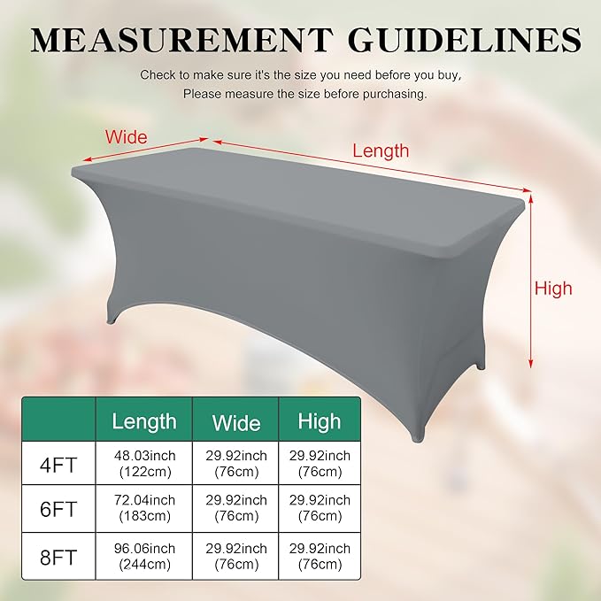 8FT Table Cloth for Rectangular Fitted Events Stretch Grey Table Covers Washable Spandex Tablecloth Protector for Party, Wedding, Cocktail, Banquet, Festival