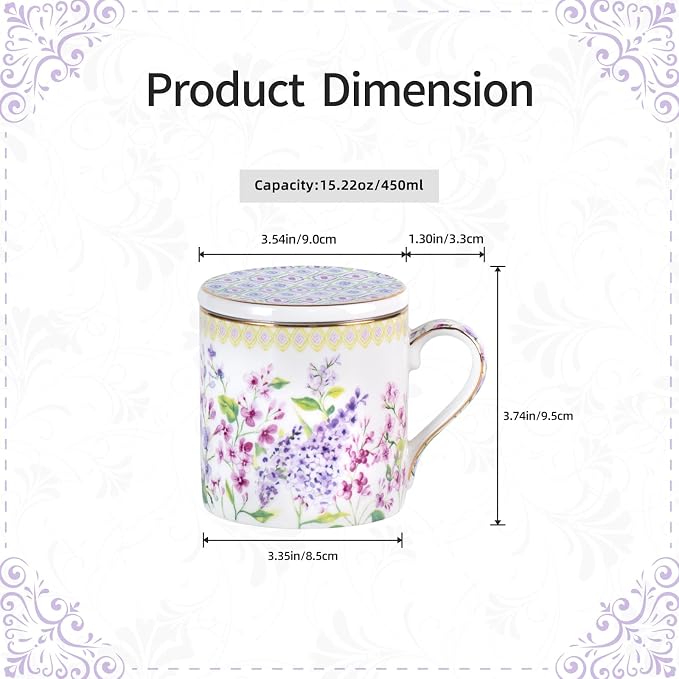 KAMMAK Bone China Coffee Mugs, 15oz Floral Tea Cups - Image 2