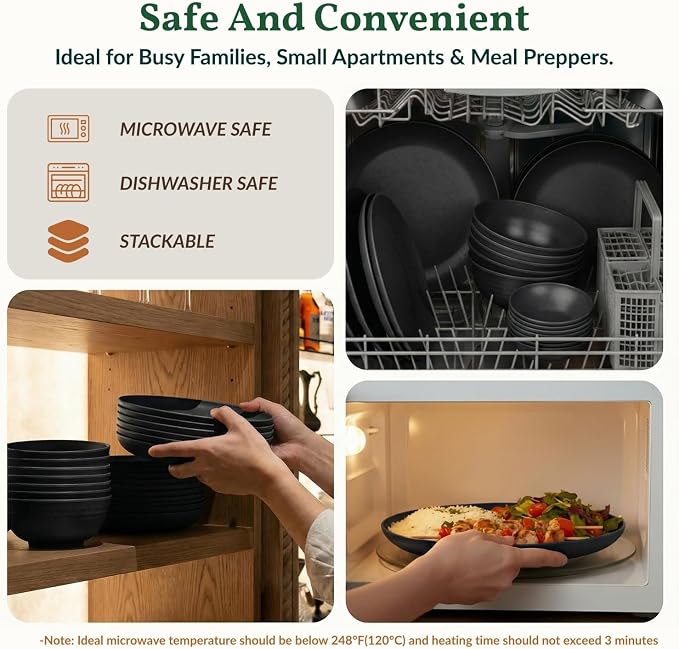 Plates and Bowls Sets, 40-Piece Modern Wheat Straw Dinnerware Sets - Image 5