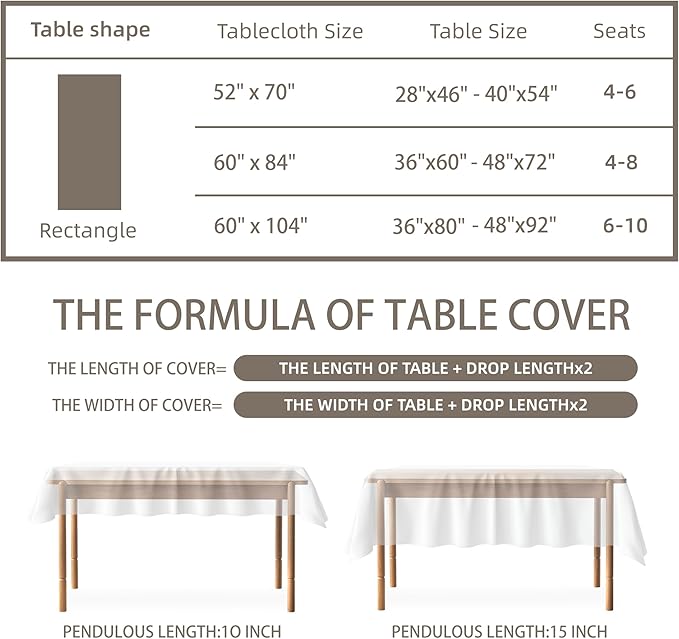 Rectangle Tablecloth Linen Texture Waterproof and Stain-Resistant Table Cloth, Kitchen Dining Table Decoration, 52 x 70 inch Fabric Beige
