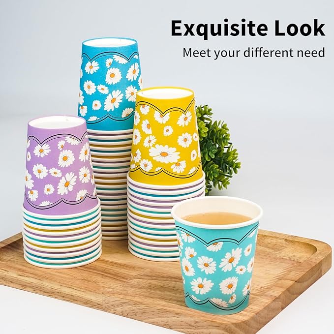 500 Pack 5oz Disposable Paper Cups, Colorful Small Mouthwash Cups, for Party, Picnics, Barbecues, Travel and Events, Daisy