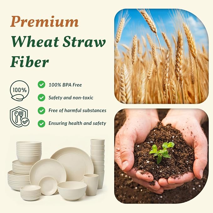 Wheat Straw Dinnerware Sets 40 PCS Plates and Bowls Sets - Image 3