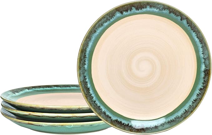 Bosmarlin Stoneware Dinner Plates, 8.5 inches, Set of 4 for Salad, Pasta, Dessert, Microwave and Dishwasher Safe (Green, 8.5 in)