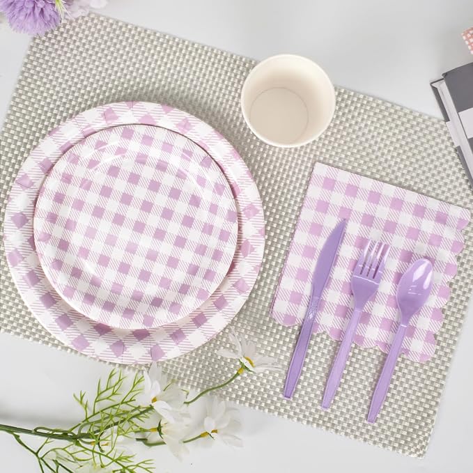 Vyntra Checkered Gingham Paper Plates and Napkins Set - Image 3