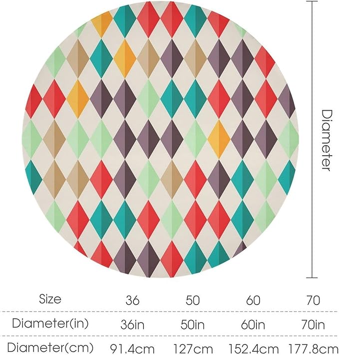 Abstract Geometric Round Tablecloth, Modern Mid Century Background Mid Century Colorful Print Pattern Tablecloth for Home Party Dining Room Kitchen Decor 60Inch(152cm)