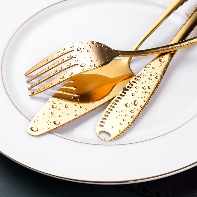 Gold Serving Utensils, OGORI 15-Piece Stainless Steel Gold Serving Utensils Set - Image 5