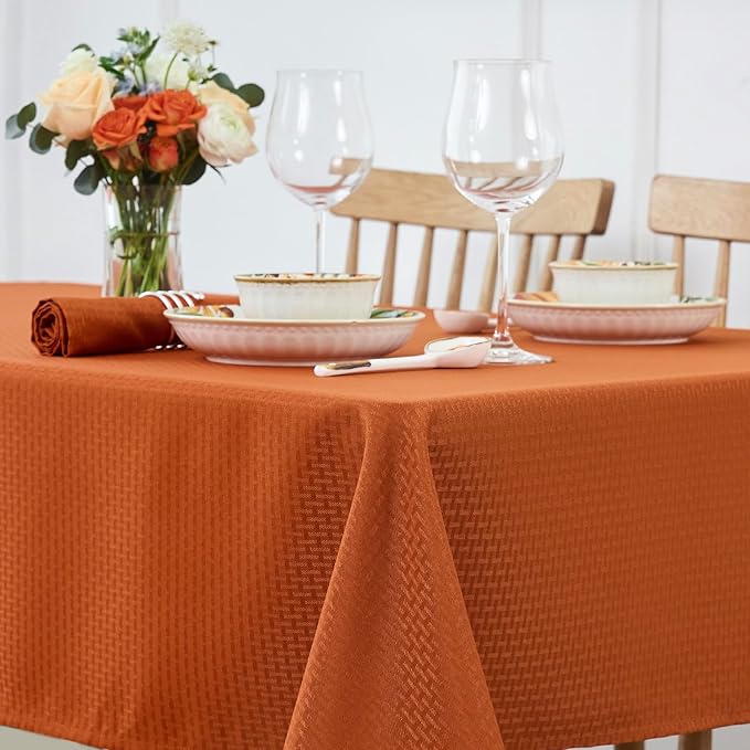 maxmill Fall Tablecloth Stain Resistant Waterproof Wrinkle Resistant Spillproof Washable Soft Weave Texture Table Cloth for Dining Room, Harvest Thanksgiving Dinner, Rectangle 60 x 140 Inch, Rust