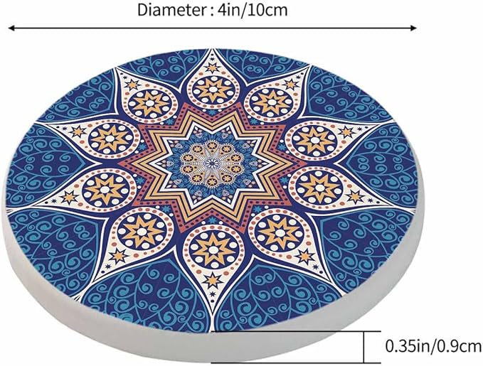 Kaleidoscopic Floral Pattern Round Coaster for Home Coffee Table Mandala Lace Chinese Mosaic Ornament Farmhouse Drink Coasters 100% Diatomite 4''X 4''X 0.35'' Printed Pattern