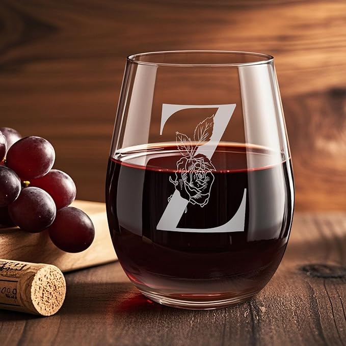 Valentines Day Gifts for Her, Gifts for Women Her Friend Mom Grandma Wife Sister Bridesmaid Nurse, Birthday Galentines Mothers Day Christmas, Personalized Initial Customized Wine Glasses 18OZ(Z)