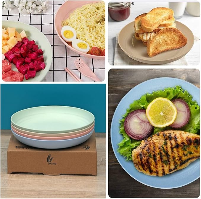 Wheat Straw Plates Lightweight Unbreakable Dinner Dishes Plates Set Dishwasher & Microwave Safe (Large 8 Pack 8')