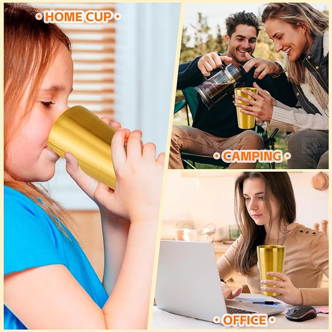 10 Pack 18.6 oz Stainless Steel Insulated Cup, Double Wall Vacuum Small Metal Cup, Reusable Camping Cups Unbreakable Indoor Outdoor for Party, Home, Office, BBQ, Gold