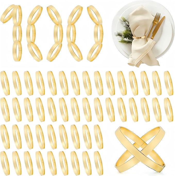 100 Pcs Gold Napkin Rings Bulk, Metal Napkin Ring Holders Round Buckles by Unknown