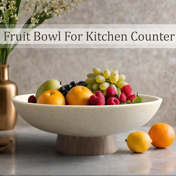 Modern Resin Pedestal Bowl – Large Fruit Bowl for Kitchen Counter, Catch All Bowl for Entryway Table, Stylish Key Bowl & Dining Centerpiece, Brown
