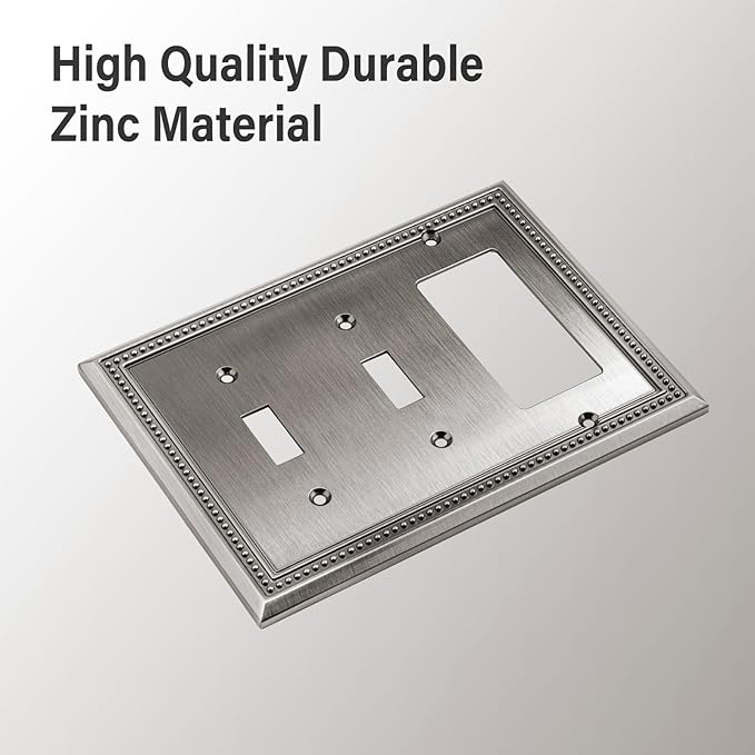 Henne Bery Sunken Pearls Heavy Duty Decorative Wall Plate Switch Plate Outlet Cover (Double Toggle/Single Decorator, Heirloom Silver)