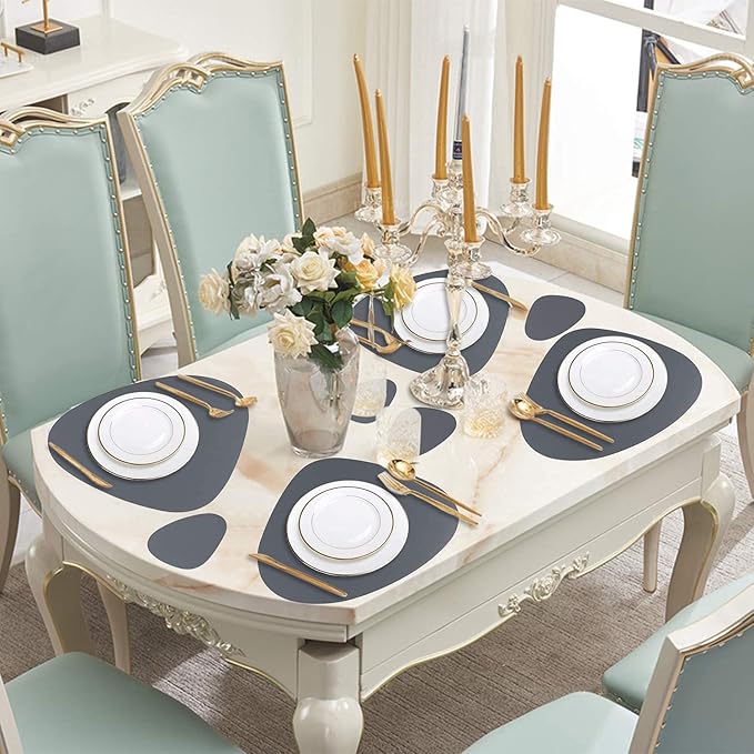 Faux Leather Placemats and Coasters Set, Round Leather for Dinner Table Mats Heat Resistant Non-Slip Washable Insulation Coffee Mats Kitchen Place Mats Nordic Style (Navy Gray, 2 Placemats+2 Coasters)