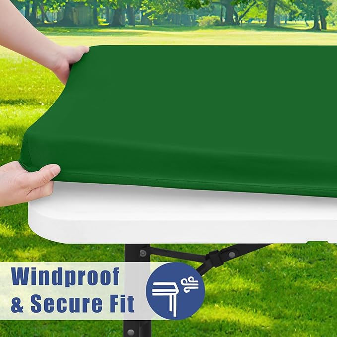 Spandex 5 Foot Rectangle Table Cloth 2 Pack, Elastic Fitted Tablecloths for Picnic, Stretch Washable Patio Table Cover for Outdoor, Camping, Banquet and Parties (Emerald Green, 30"x60")