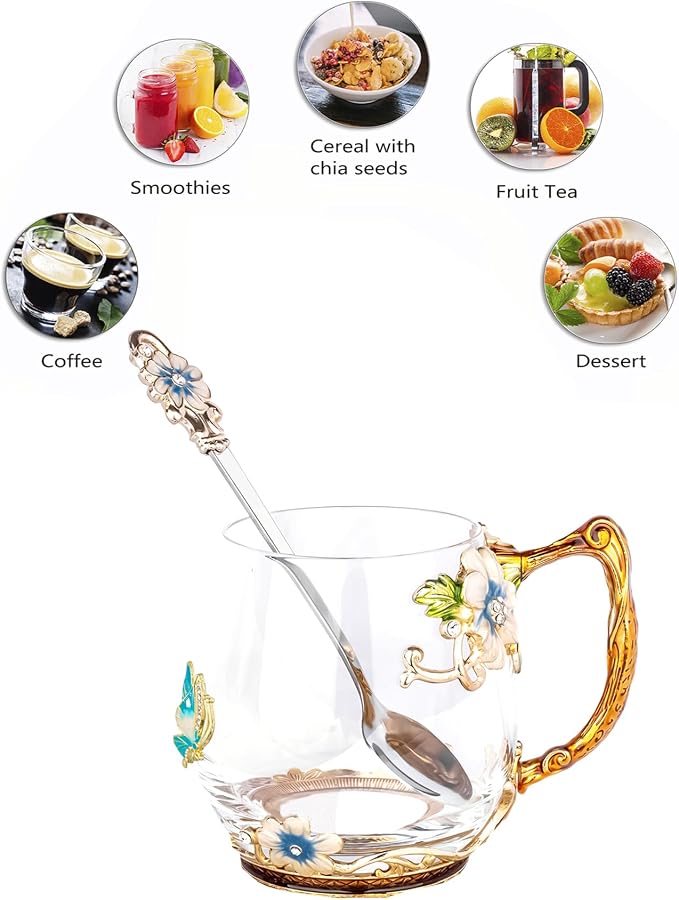 Tea Cup Glass Coffee Mugs, Fancy Tea Cup Set Birthday Christmas Valentine's Day - Image 3